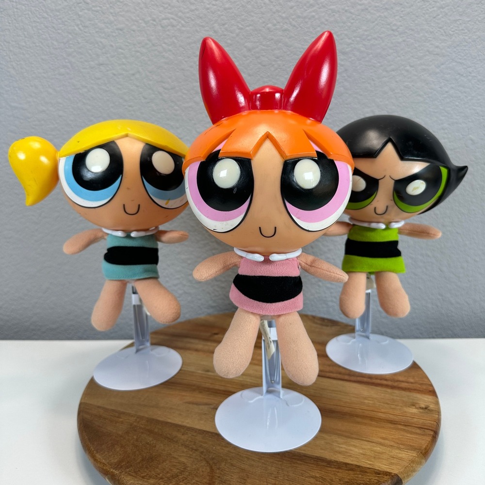 VTG Powerpuff Girls Super Sound Plush‎ Hard Head Doll Blossom Bubbles Buttercup